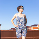 Cheerful woman in home wear pajama outdoor on backyard background emotions - sleepwear and homewear - PhotoDune Item for Sale