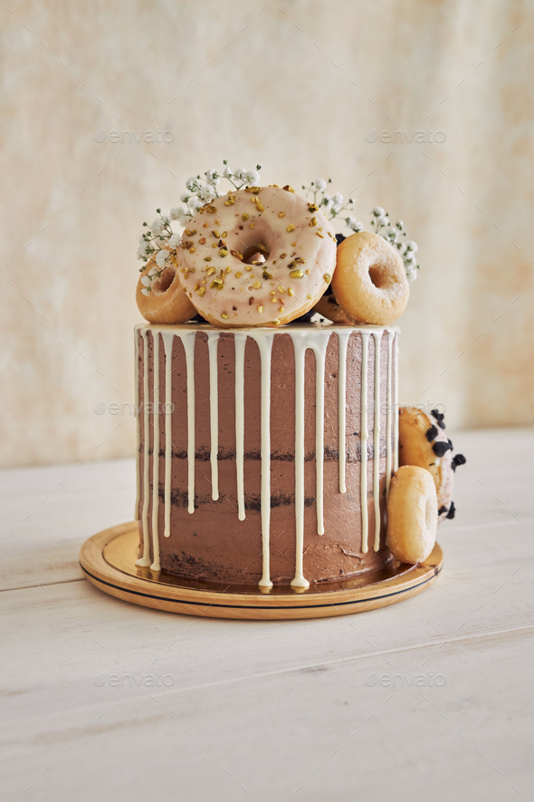 Send Chocolate donut drip cake online by GiftJaipur in Rajasthan