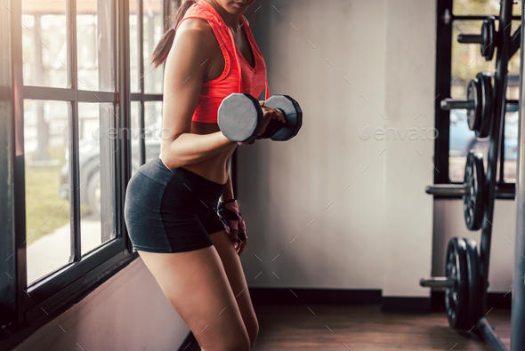 Beautiful Fitness Women Exercise Weights Gym Stock Photo