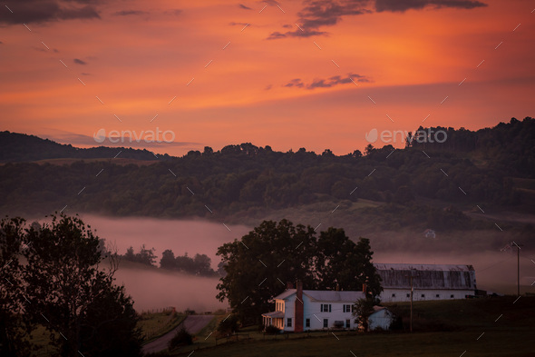 Sunrise on the Appalachian farm - Stock Photo - Images