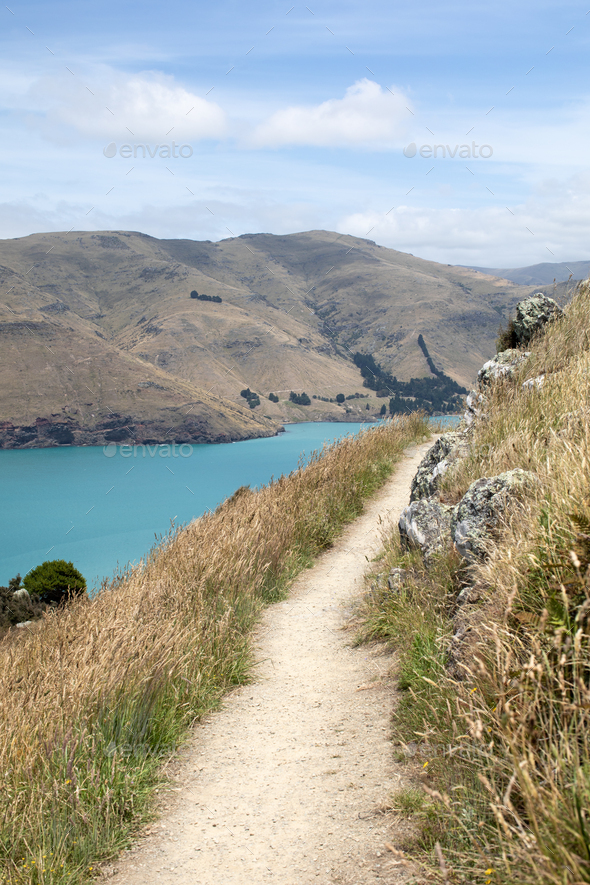 A path with a sea view. A road for hiking with a stunning landscape. Landscape. - Stock Photo - Images