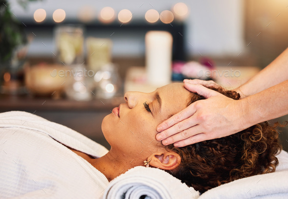 Head Massage Woman And Relax At Spa Facial Wellness And Luxury Zen Therapy Reiki And