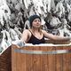 Caucasian woman during the winter bath in tube outdoors - PhotoDune Item for Sale