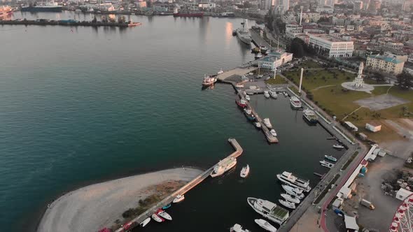 Batumi Port With City Panorama In Caucasus Mountains alt