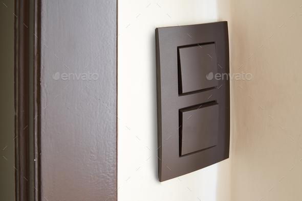 Black light switch on White wall - Stock Photo - Images