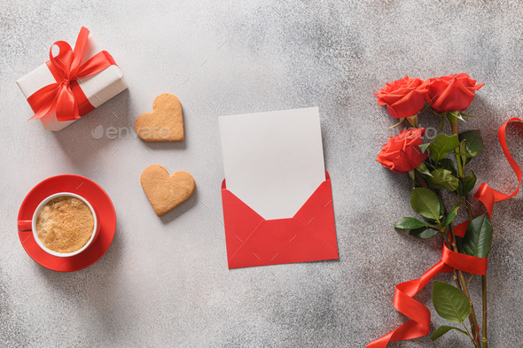 Love Letter Paper with Red Rose Background Stock Illustration