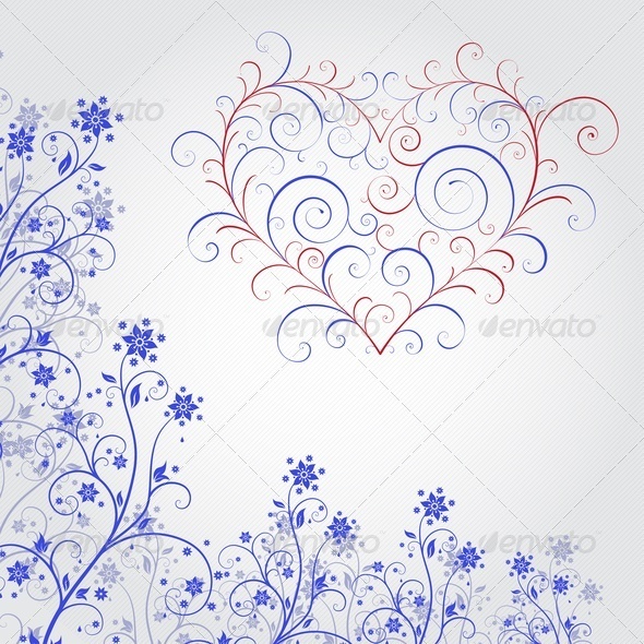 Blue Grunge Flower With Heart - Flourishes / Swirls Decorative