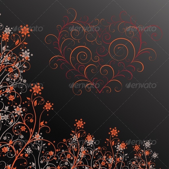 Dark Grunge Flower With Heart - Flourishes / Swirls Decorative