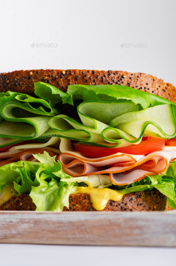 High Sandwich with Ham and Cheese - Stock Photo - Images