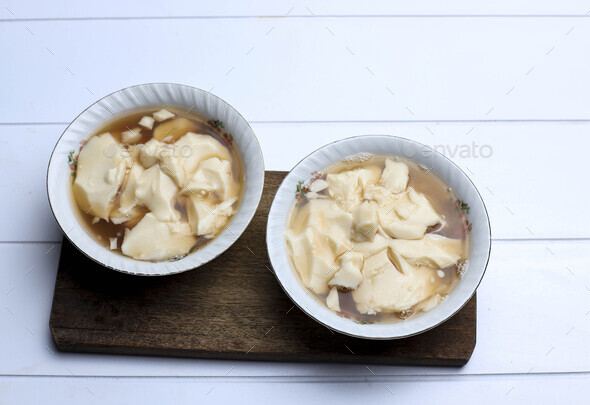 Dessert of Bean Curd Tofu Pudding or Douhua Dou Hua in White Bowl
