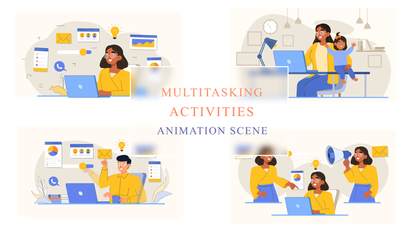 Multi Tasking Hard Work Animation Scene