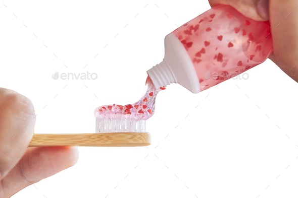 isolated saint valentine toothpaste and tooth brush - Stock Photo - Images