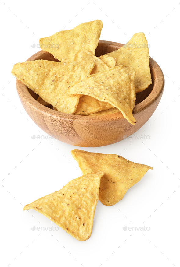 Corn chips in wooden bowl - Stock Photo - Images