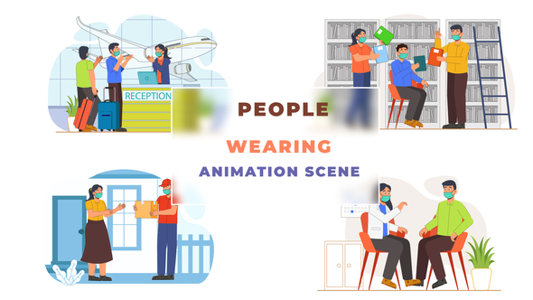 People Wearing Mask Animation Scene