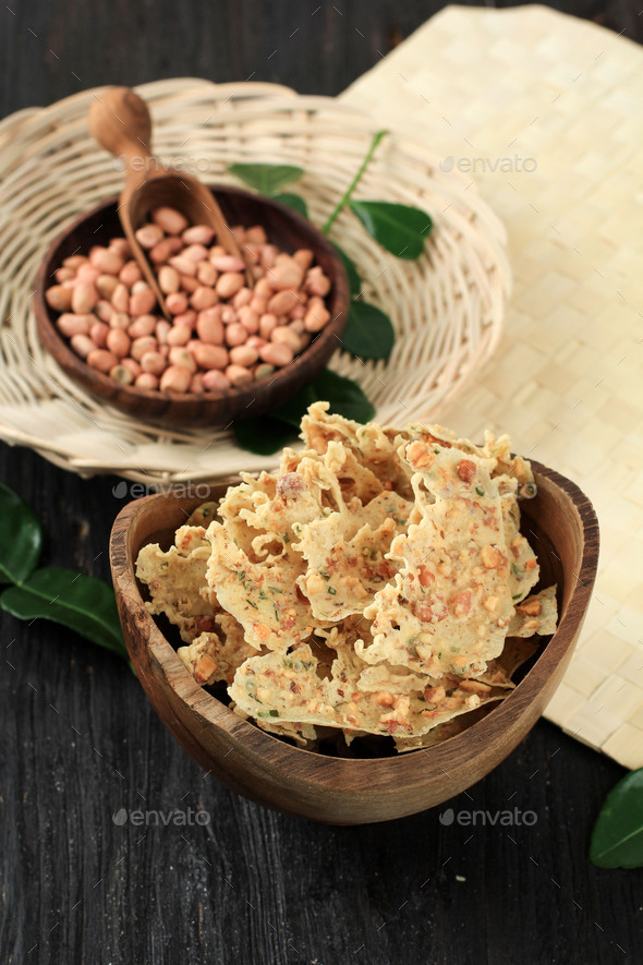 Rempeyek Kacang or Peyek Kacang is Traditional Snack from Java, Indonesia.   - Stock Photo - Images