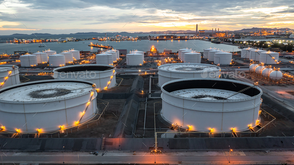 Aerial view oil and gas storage tank farm, Tank farm storage ...