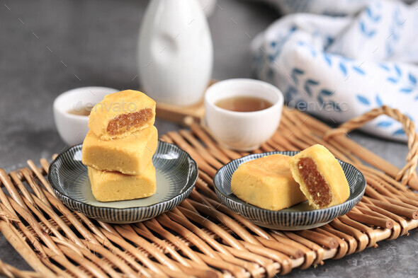 Taiwan Pineapple Tart, Melted Pie Crust with Pineapple Jam Inside, Usually Come with Square Shape