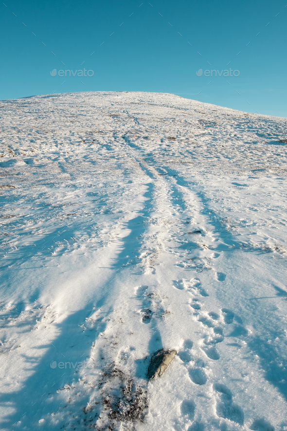 beautiful winter landscape snow mountain Litjskarven in Norway in sunnlight - Stock Photo - Images
