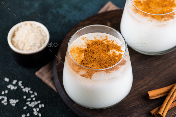 Horchata and cinnamon. Rice water. Valencian Horchata. Mexican drink ...