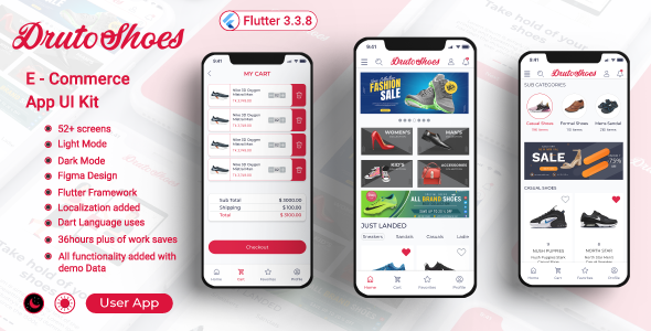 Druto shoes E-commerce Flutter App UI Kit