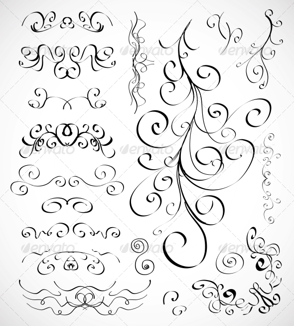 Set of Calligraphic Design Elements - Flourishes / Swirls Decorative