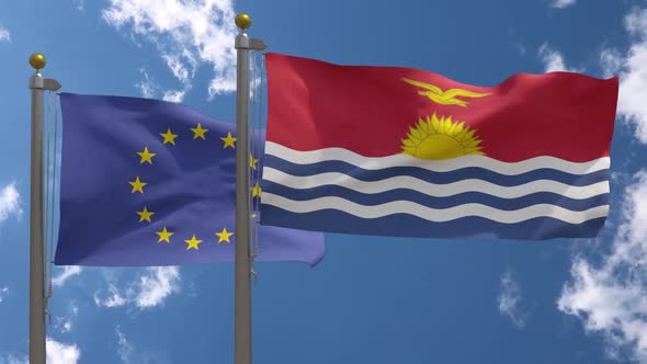 European Union Flag Vs Kiribati Flag On Flagpole alt
