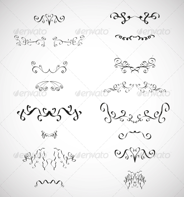 Vector set of Calligraphic Design Elements - Flourishes / Swirls Decorative