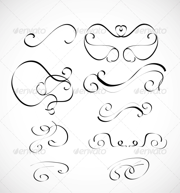 Set of Calligraphic Design Elements - Flourishes / Swirls Decorative