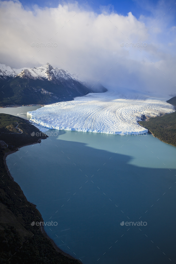 The Perito Moreno Glacier, aerial view of the glacier terminus and the waters of the ocean. - Stock Photo - Images