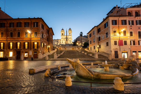 Spanish square and Spanish stairs in Rome - Stock Photo - Images