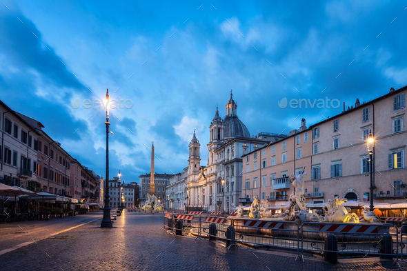 Piazza Navona before sunrise - Stock Photo - Images