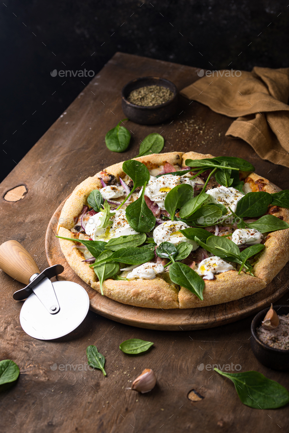Italian pizza with soft cheese mozzarella - Stock Photo - Images