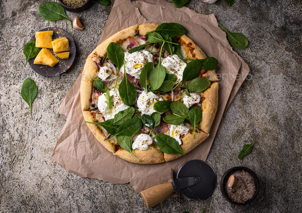 Italian pizza with soft cheese mozzarella - Stock Photo - Images