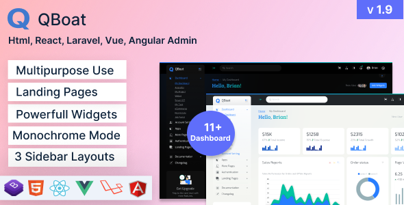 Qboat - Bootstrap Responsive Admin Dashboard Template with Angular Vue React Laravel Starter Kit