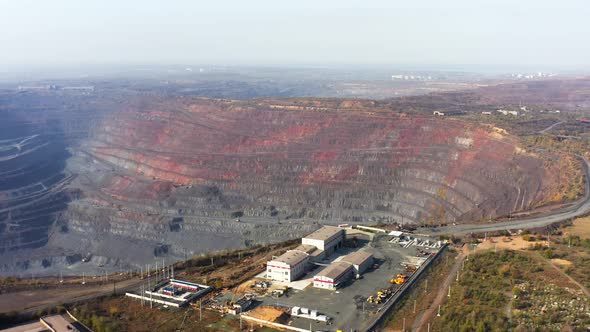 Aerial View of Management Building Near a Huge Quarry at Southern Mining Factory in Ukraine alt