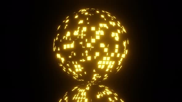Rotating Golden Disco Ball with Glow Glare and Flashes and Reflection From the Surface alt