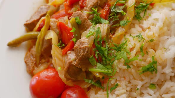 Rice Meat and Vegetables Ready for Dinner alt