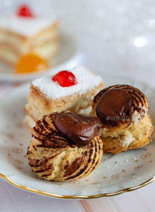 chocolate cream puffs - Stock Photo - Images