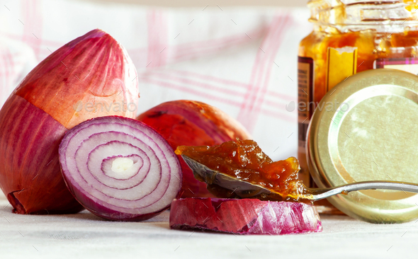 Red onion marmalade jam confiture. - Stock Photo - Images