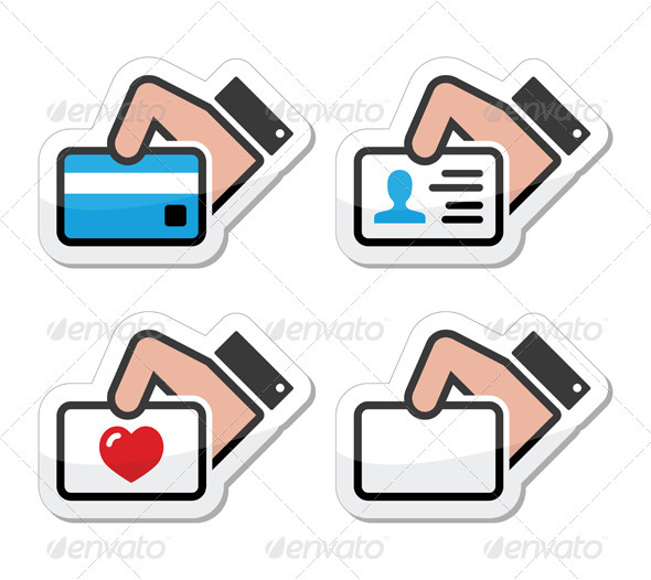 Hand Holding Credit Card, Business Card, ID Icons - Web Elements Vectors