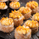 Japanese salmon sushi with spicy mayonnaise - Sushi menu norimaki and uramaki. Asian cuisine concept - PhotoDune Item for Sale