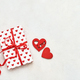 Gift box with hearts and red ribbon. Valentines Day concept. Flat lay, copy space - PhotoDune Item for Sale