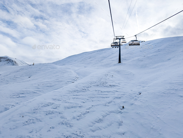 Snow covered mountains and ski slopes, ski area Stoos - Stock Photo - Images