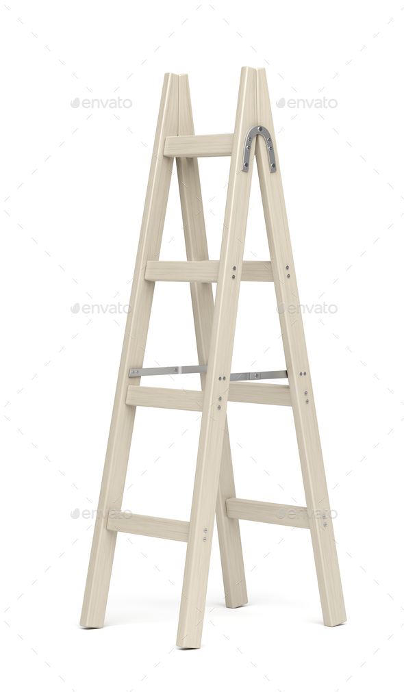 Double sided wooden ladder - Stock Photo - Images