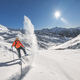 Off-piste skier lifts snow on ski - PhotoDune Item for Sale