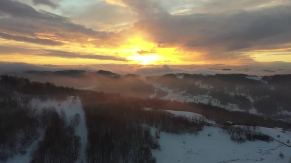 Epic Aerial in the Winter at Sunset