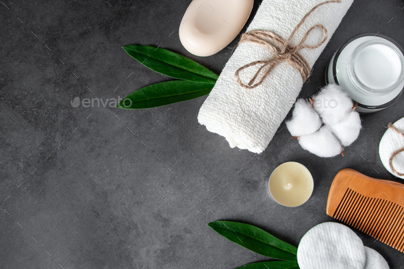 Natural body care cosmetics on concrete background.  - Stock Photo - Images