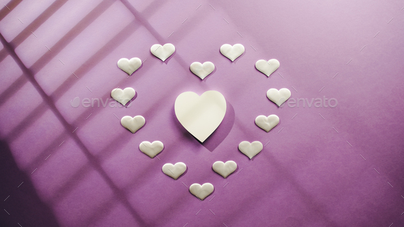 valentines day purple heart on white box