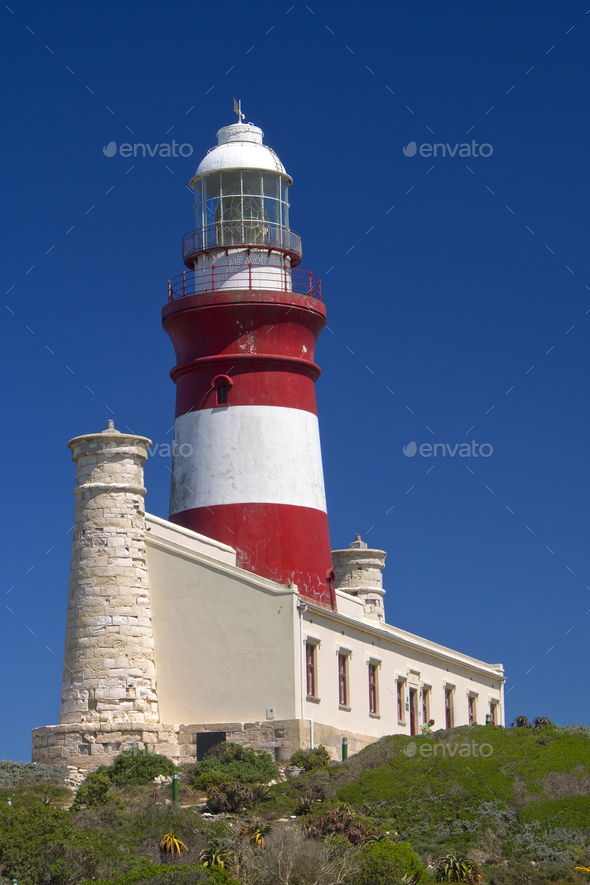 Cape Agulhas Lighthouse, Cape Agulhas, South Africa Stock Photo by