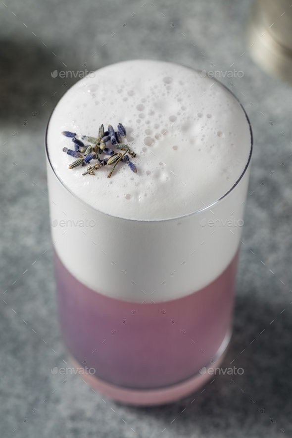 Boozy Purple Lavender Gin Fizz Cocktail - Stock Photo - Images
